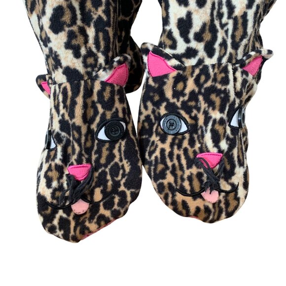 NICK & NORA Pajamas Womens Leopard print Footie SZ M Pockets - Cat Face Feet - Picture 4 of 10